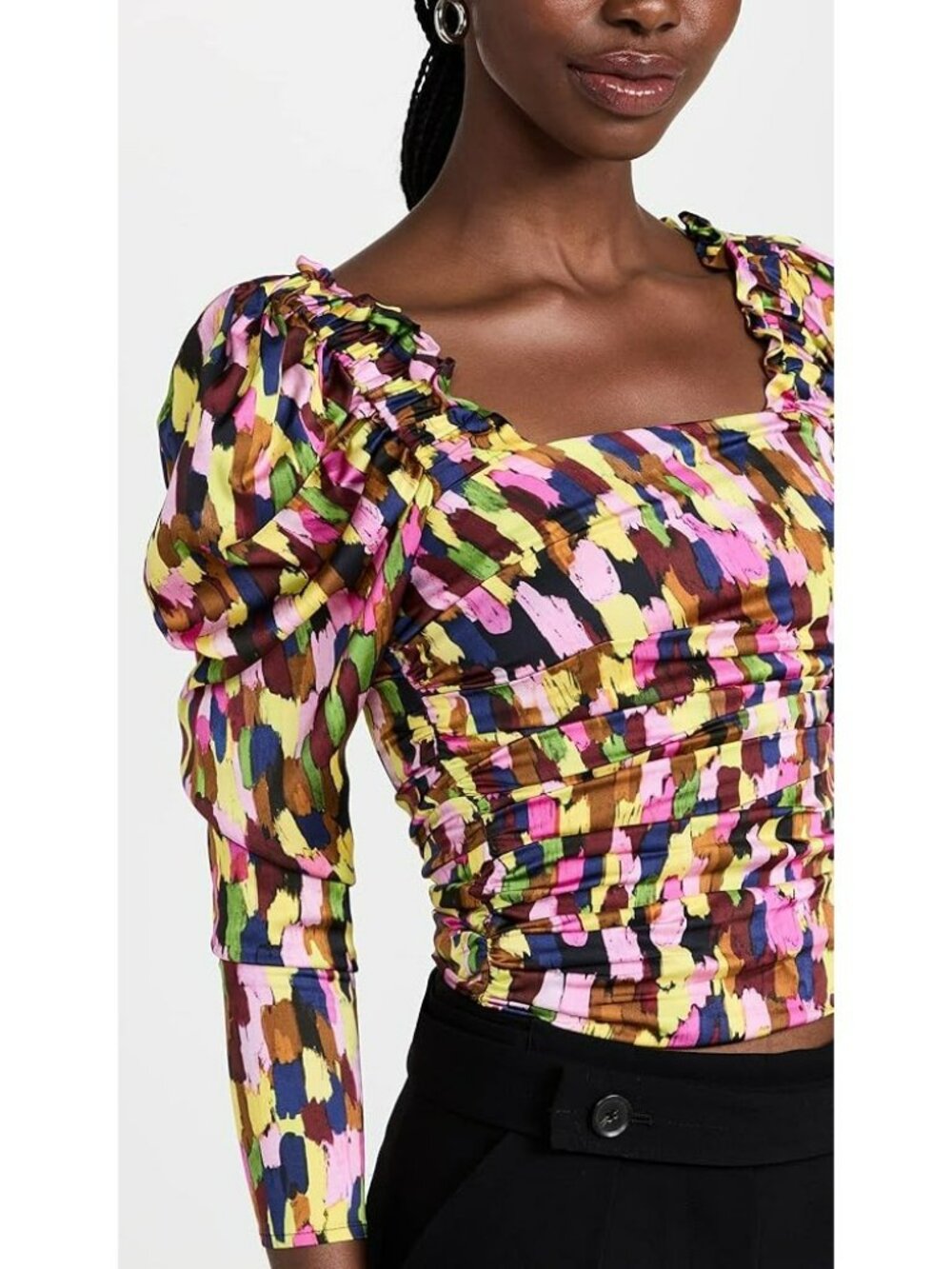 Brogger $525 Top Ruched Sleeve Art to Wear Boho Designer Maximalist Artsy Loud